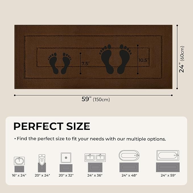 GRANNY SAYS Bathroom Rugs Non Slip 24" x 59", Bath Mats for Bathroom, Super Soft and Water Absorbent, Microfiber Washable Bath Rugs for Floor, Tub and Shower, Brown