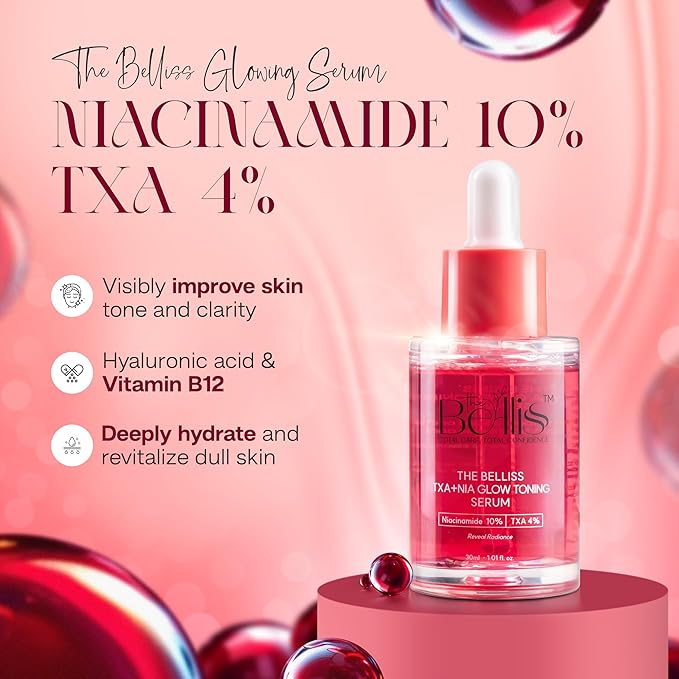 Belliss Niacinamide 10% and Tranexamic Acid Serum 4% – TXA + NIA Glow Serum – Hydrating Formula for Uneven Skin Tone, Texture – Toning Korean Skincare for Glass Skin, Spots 30ml / 1.01 fl.oz