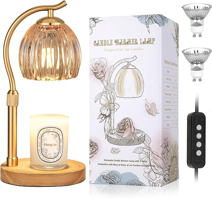 Hong-in Candle Warmer Lamp - with Timer & Dimmer, Modern Home Decor House Warming Gifts, Cozy Birthday Gift for Women Mom (Amber)