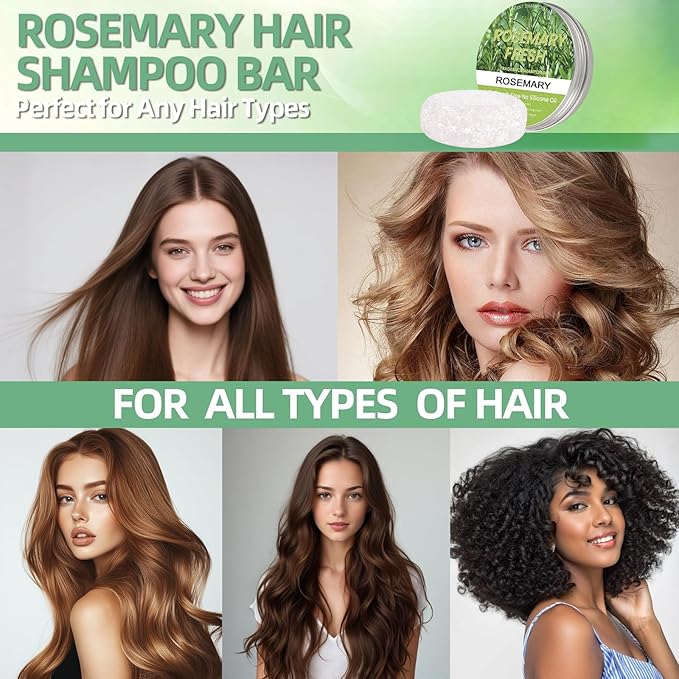 2 Pack Rosemary Hair Shampoo Bar, Deep Cleansing for Scalp Hair Loss Shampoo Soap, Organic Solid Shampoo for Men and Women, Oil Control & Strengthen hair, 0 Silicone Oil