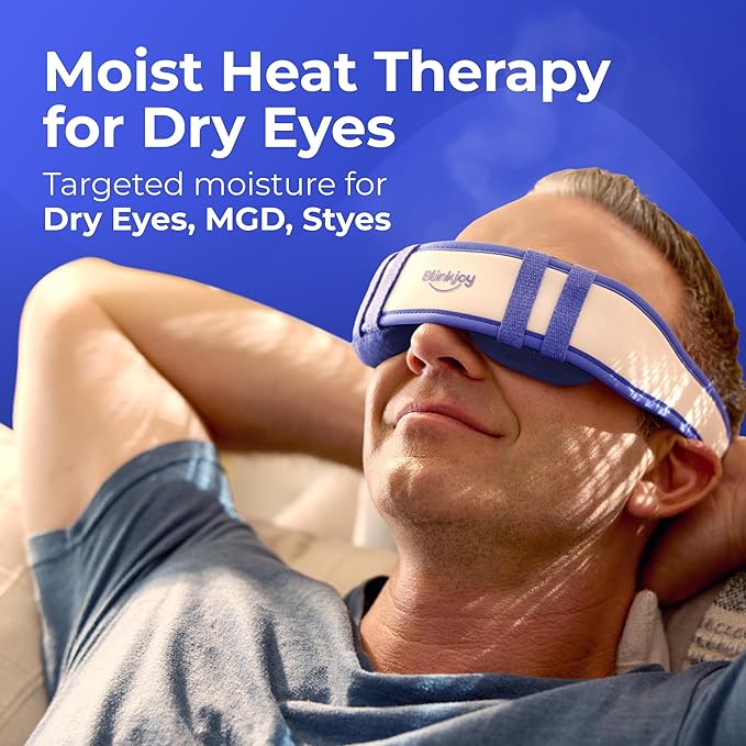 Moist Heated Eye Mask for Dry Eyes - Microwavable Warm Compress - No-Pressure Eye Wells, Adjustable Strap, Reusable Cover - Dry Eye, Blepharitis, Stye Relief