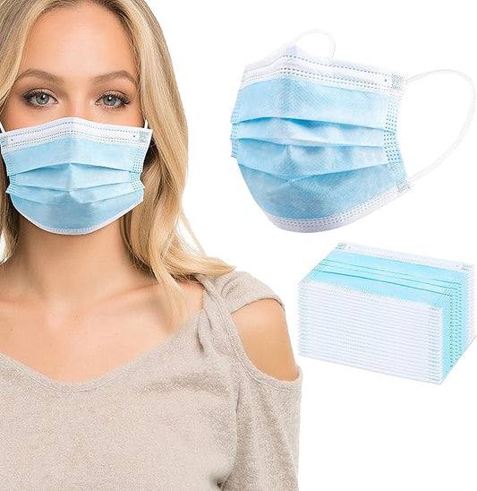 akgk Disposable Face Masks 100Pcs, Blue Face Mask, 3 Ply Disposable Mask with Elastic Earloops