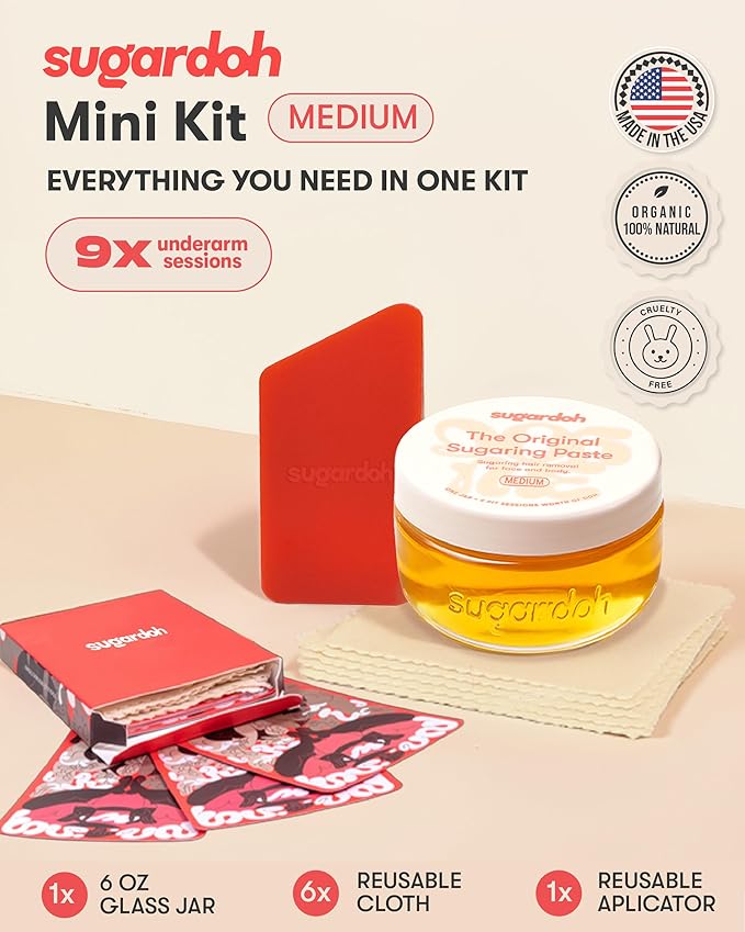Sugardoh Sugar Waxing Kit for Women As Seen On Shark Tank (Mini Kit Medium) Face, Arms, & Legs, Sugar Wax Hair Removal- Sugaring Tiktok Viral Products- Bikini Wax Kit for Women - Sugaring Kit