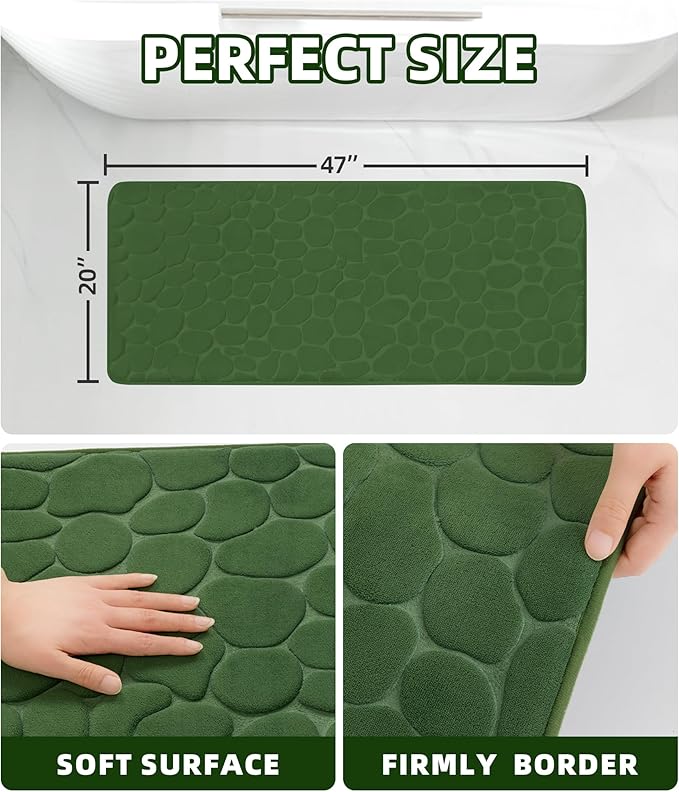 YIHOUSE Memory Foam Bath Mat Cobblestone Bathroom Rugs Super Water Absorbent Bath Mats for Bathroom Machine Washable Bath Rugs(20 x 47,Green)
