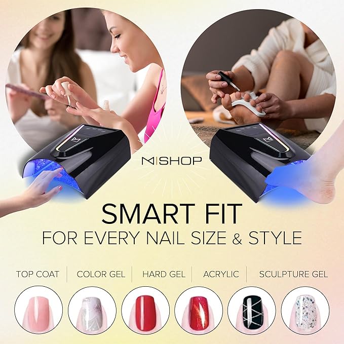 M - Crystal Cure 128W UV Nail Lamp - Fast Curing Nail Light with 45 Powerful 365nm+405nm LEDs - Cordless, Rechargeable, Auto Sensor - UV Light for Gel Nails for Manicures & Pedicures (Black)