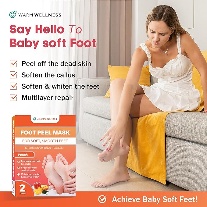 Foot Peeling Mask – Lavender Exfoliating Treatment Booties for Callus Removal & Renewal of Dry, Cracked Feet – Dermatologist-Inspired Moisturizing Spa Therapy for Men & Women (Peach 2 Pairs)