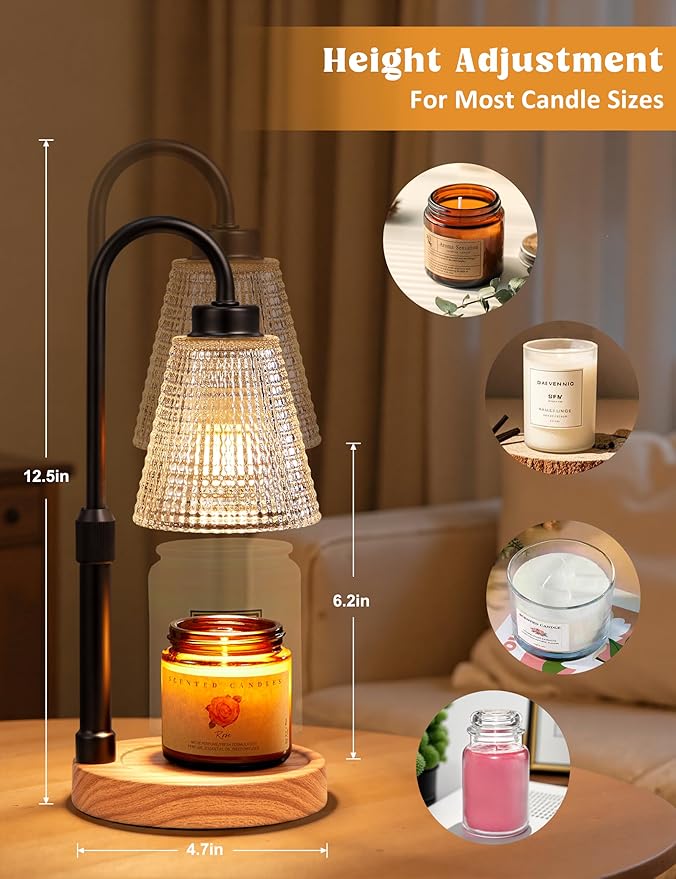 Innqoo Rustic Candle Warmer Lamp with Timer, Dimmable Candle Warmer for Jar Candles, Height Adjustable Wax Melts Warmer, Birthday Gifts for Women Mom, House Warming Gifts New Home Decor