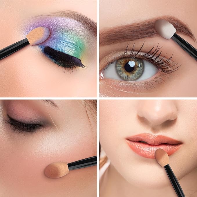 1000 Eye Shadow Applicator Disposable Foam Makeup Brush Sponge Tipped Oval Eyeshadow Applicators Dual Sides Black