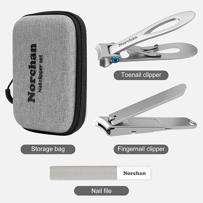 3-Piece Nail Clipper Set, Stainless Steel Fingernail & Toenail Clippers with Nail File, Compact Travel Case, Portable Grooming Kit for Toiletry Bag, Home Use, Men & Women
