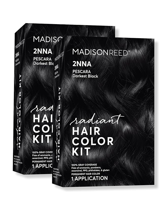 Madison Reed Radiant Hair Color Kit | 2NNA Darkest Cool Black with Ash Undertones (Pescara Black) for 100% Gray Hair Coverage | Dimensional Permanent Hair Dye | PPD-Free & Ammonia-Free | 2 Pack