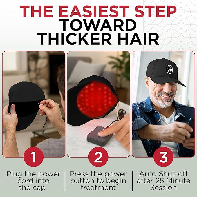 Red Light Therapy Hair Growth Cap – FDA Cleared Laser Treatment for Hair Regrowth and Reduced Shedding – LED & Laser Red Light Therapy Clinically Proven in Double-Blind Studies -Black
