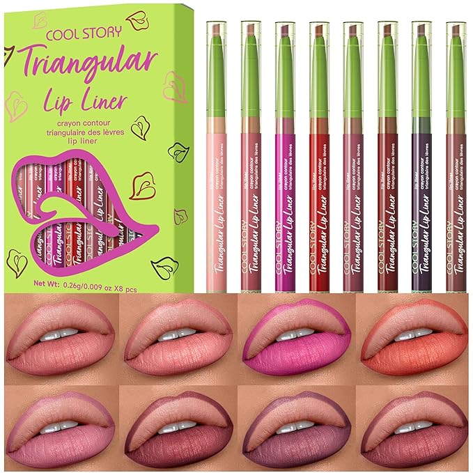 8pcs Nude Lip Liner Makeup Set - Waterproof & Smudge-Proof Matte Pencil, Long-Lasting & Durable, Smooth & Easy Glide, Non-Smudge, Contouring, Filling & Layering (Triangular, 8 Count (Pack of 1))
