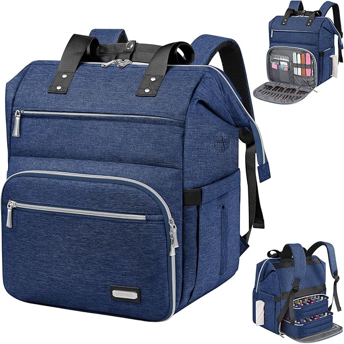 LTINVECK Nail Polish Organizer Case Backpack Holds 70 Bottles (15ml/0.5fl.oz)& Nail Lamp, 2 Layers Detachable Nail Kit Storage Case, Large Travel Nail Supplies Shoulder Bag for Manicure Tools (Blue)