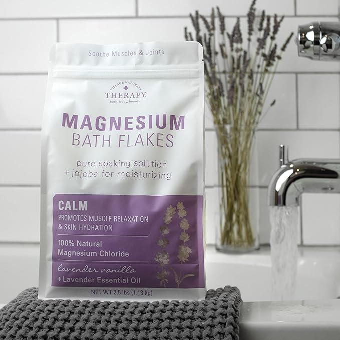Village Naturals Therapy Calm Magnesium Bath Flakes, Lavender Vanilla Scent, 2.5 lbs