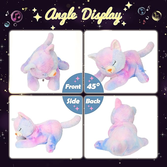 Hopearl LED Musical Stuffed Cat Lighting Up Singing Plush Toy Playset Mommy Cat with 3 Baby Kittens in her Tummy Lullaby Animated Soothe for Mom Kids Toddler Girls, Rainbow, 18''