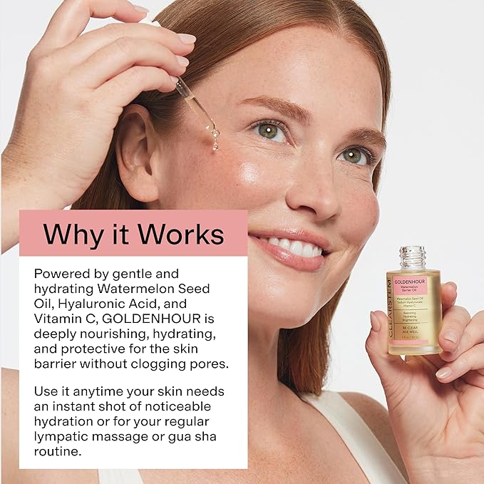 CLEARSTEM GOLDENHOUR Hydrating Facial Oil - Plumping Face Oil for Women for Deep Face Hydration - Non-Comedogenic Vitamin C Oil for Skin with Hyaluronic Acid and Watermelon Seed for Glowing Skin