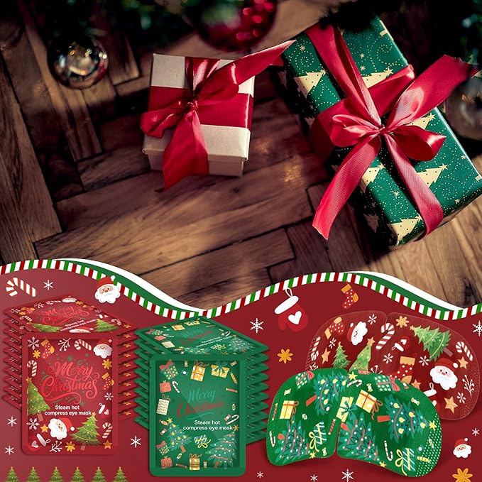 Bonuci 90 Pcs Christmas Steam Eye Masks Bulk for Dry Eyes Disposable Heating Eye Mask for Spa Sleep Warm Compress Stress Dark Circle Relief Puffiness and Relaxation Gifts Christmas Stocking Stuffer