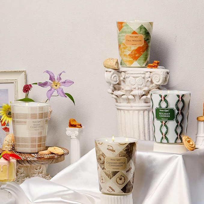 HomeLights Large jar Candle | 3-Wick Long-Lasting Scented Candles, 34oz Natural Soy Wax Candle for Home Scented, Rustic Modern Gifts for Women & Men, Fall Wreath