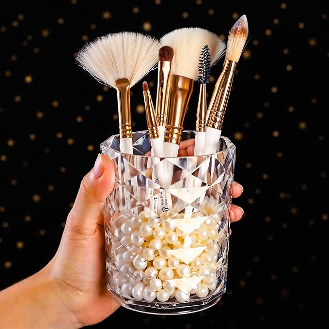 Clear Acrylic Makeup Brush Holder | Multpurpose Acrylic makeup Organizer Countertop, Clear Toothbrush Holder & Plastic Pencil Cup for Desk | Make Up Brush Holder for Vanity | Vanity Desk Accessories