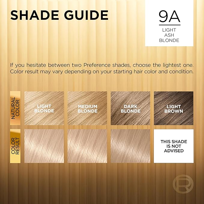 L'Oreal Paris Superior Preference Luminous Fade-Defying Permanent Hair Color, Hair Dye For Up to 9 Weeks of Radiance, Light Ash Blonde 9A, 1 Hair Dye Kit (Pack of 2)