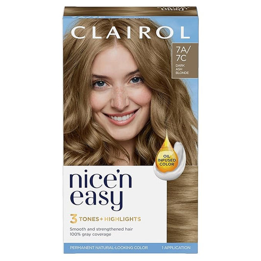 Clairol Nice'n Easy Permanent Hair Dye, 7A/7C Dark Ash Blonde Hair Color, Pack of 1