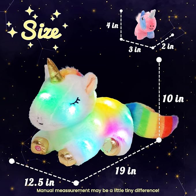 Hopearl LED Plush Unicorn Lighting Up Stuffed Mommy Unicorn with 3 Baby Unicorns in her Tummy Floppy Stuffed Animal Playset Night Lights Glow in The Dark Gifts for Kids Toddler Girls, White, 19''