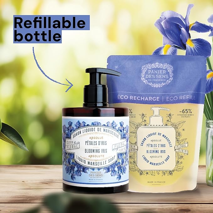 Panier des Sens - Moisturizing Hand Soap - Iris Floral Fragrance - French Traditional Savon de Marseille Soap - Refillable Kitchen & Bathroom Soap - 16.9 Fl.oz Liquid Hand Wash 96% Natural