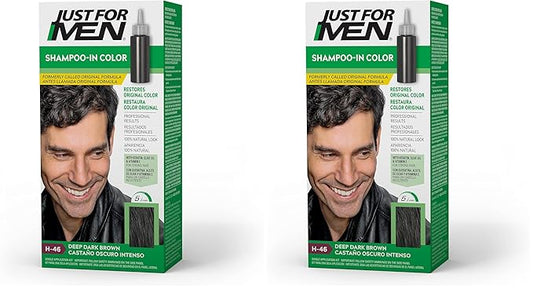 Just For Men Shampoo-In Color (Formerly Original Formula), Mens Hair Color with Keratin and Vitamin E for Stronger Hair - Deep Dark Brown, H-46, Pack of 2