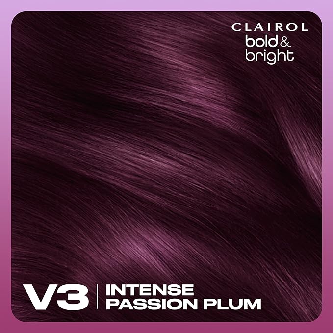 Clairol Bold & Bright Permanent Hair Dye, V3 Intense Passion Plum Hair Color, Pack of 1