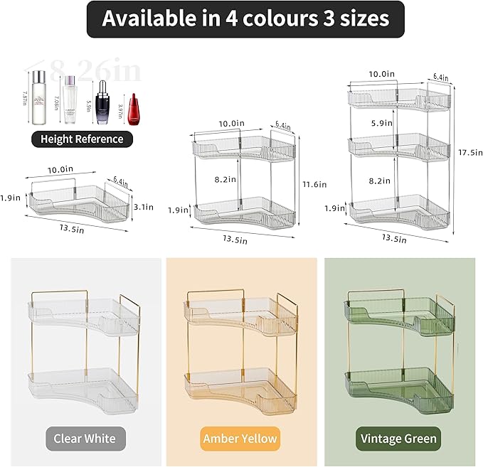 YCIA&DONE Corner Bathroom Counter Organizer, Makeup Organizer for Vanity, Skincare Cosmetic Perfume Tray, Corner Countertop Shelf Rack Storage for Bathroom Kitchen 2 Tiers (Smoky Gray)