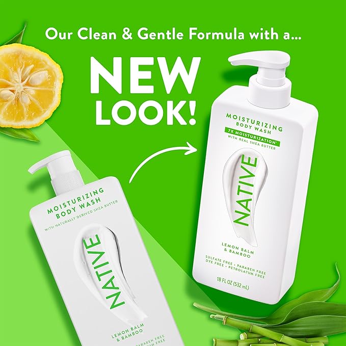 Native Moisturizing Body Wash Contains Naturally Derived Ingredients | For Women & Men, Sulfate, Paraben, & Dye Free Leaving Skin Soft and Hydrated | Lemon Balm & Bamboo 18 oz