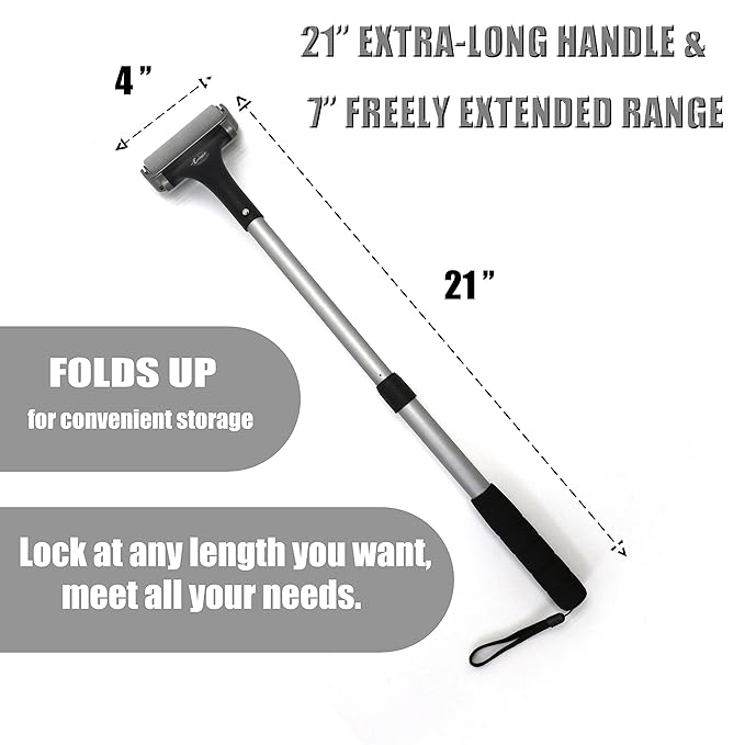 EASACE Lotion Applicator for Back & Body, Long Handle 21.5inch Adjustable Lotion Roller with 2 Replacement Roller for Back self(Silver)