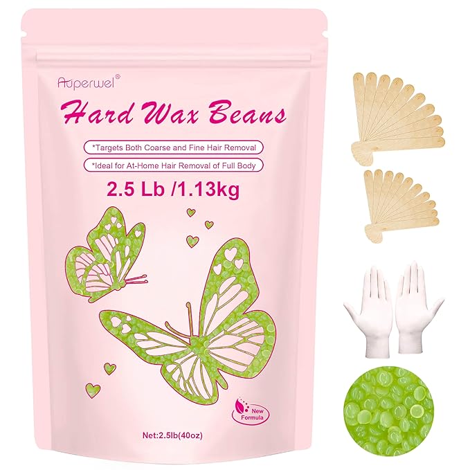 2.5lb/40oz Hard Wax Beans for Sensitive Skin - Large Bulk Refill for Waxing Brazilian, Bikini, Underarms, Face, Body with 20 Sticks (Aloe)