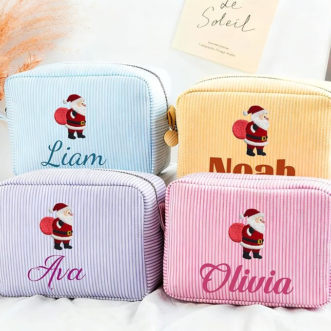 Personalized Seersucker Makeup Bag with Name,Custom Embroidered Cosmetic Bag for Women Girls,Travel Toiletry Bag,Bridesmaid Gifts,Organizer Storage Pouch,Gifts for Christmas,Birthday,Wedding