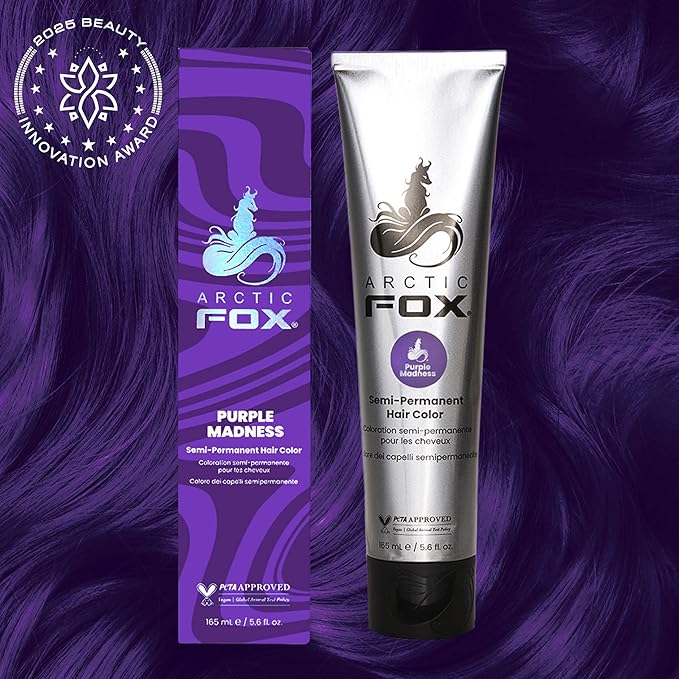 Arctic Fox Semi-Permanent Hair Dye, Vegan & Cruelty-Free, Vibrant Purple Madness, Ammonia-Free, Conditioning Formula, For All Hair Types, DIY Color, 5.6 fl oz