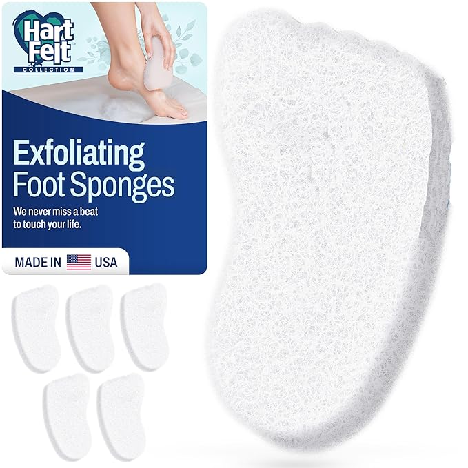 HartFelt Foot Exfoliating Sponge | Chemical-Free Foot Scrubbers for Smooth & Soft Feet | Gentle Sponge Pad for Callus Removal, Dead Skin & Cleansing | Made in USA - 6 Count