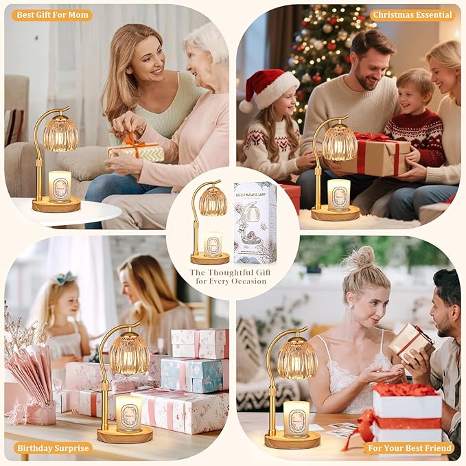 Hong-in Candle Warmer Lamp - with Timer & Dimmer, Modern Home Decor House Warming Gifts, Cozy Birthday Gift for Women Mom (Amber)