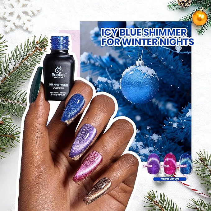 Beetles Stellar Sonata Cat Eye Gel Nail Polish Set - 36 Colors Christmas Gel Nail Kit Magnetic Red Green Purple Brown Burgundy Base Glossy Matte Top Coat Soak off UV Salon Nail Art Gift for Women