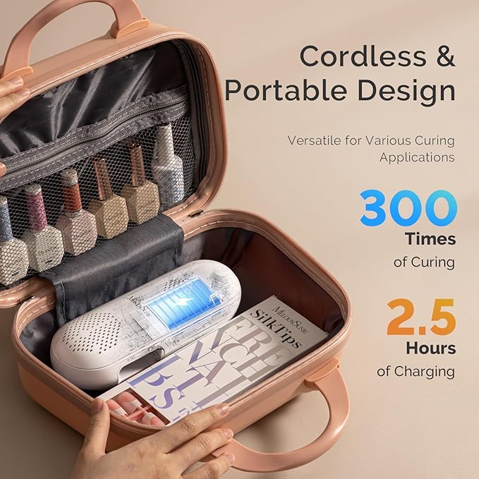 MelodySusie Compact Cordless UV Nail Lamp, P-PLUS20F with Innovative Rotatable Panel & UV Protection Design, Rechargeable UV Light Cures All Gels, Especially Rhinestone Glue & Liner Gel Polish Pink