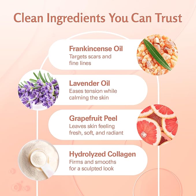 Frankincense Essential Massage Oil for Scars, Stretch Marks & Fine Lines, Firming, Hydrating, Smoothing & Calming Formula with Collagen, Stem Cells, Lavender & Grapefruit, 8 fl oz, by M3 Naturals