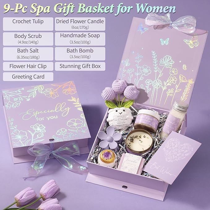 Spa Gifts for Women Bath Gift Set, Lavender Relaxing Spa Gift Baskets Home Bath Set Self Care Kit Care Package Thank You Get Well Christmas Birthday Gifts for Women Mom Her Friends Sister Wife Grandma