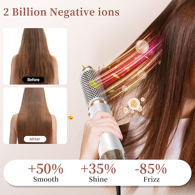 6 in 1 Hair Dryer Brush, Upgrade Detachable Blow Dryer Brush Air Styler Wrap Air Curler, Negative Ion Blow Dryer Hot Styler, Travel Hair Styling Tool for Straight/Curl/Drying/Smoothing