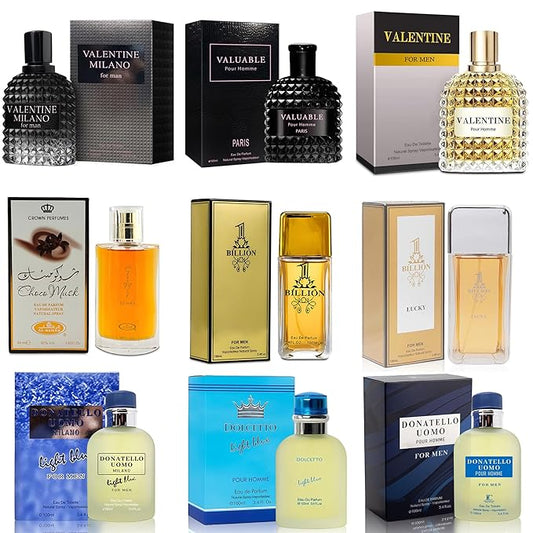 Men's Cologne Sampler Set (100ml Each*9PCS) | Luxury Fragrance Variety Pack for Men | Woodsy, Citrus, Spicy & Fresh Scents | Gift Ready Collection(Combo Set F)