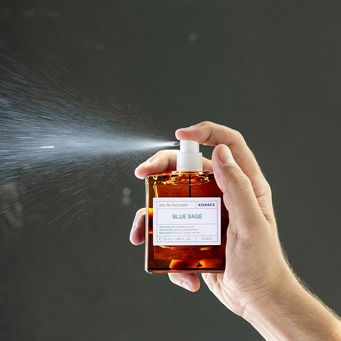 KORRES Eau de Toilette, Blue Sage Fragrance Spray, Unisex Perfume with Mint, Lime & Grapefruit, Sage & Nutmeg Heart, Patchouli & Vetiver Base, Fougere-Citrus-Woody Aroma for Women and Men, 1.69 Fl Oz