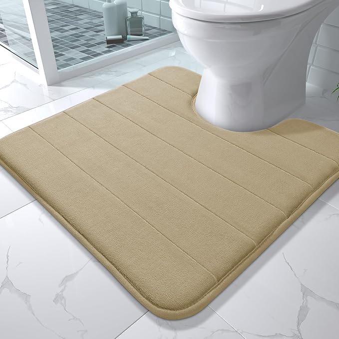 Yimobra Memory Foam Toilet Bath Mat U-Shaped, Soft and Comfortable, Super Water Absorbent, Non-Slip, Machine Wash and Easy to Dry for Bathroom Commode Contour Rug, 24 X 24 Inches, Camel
