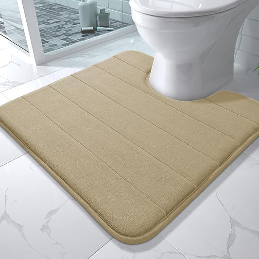 Yimobra Memory Foam Toilet Bath Mat U-Shaped, Soft and Comfortable, Super Water Absorbent, Non-Slip, Machine Wash and Easy to Dry for Bathroom Commode Contour Rug, 24 X 24 Inches, Camel