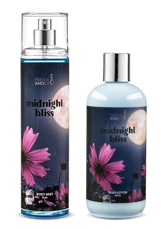 Freida & Joe Midnight Bliss Body Lotion & Body Mist Bundle – 10oz Moisturizing Lotion + 8oz Fine Fragrance Spray | Floral & Musk Scented Bath & Body Set