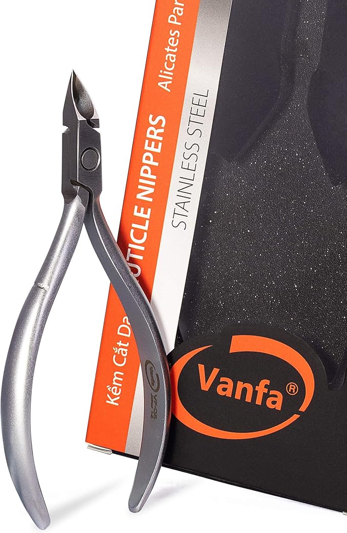 Vanfa Cuticle Nippers, Cuticle Trimmer, Professional Cuticle Cutter - Extremely Sharp - Stainless Steel - Square Head - Single Spring - VF05 Box Jaw #14 (Pack of 1)