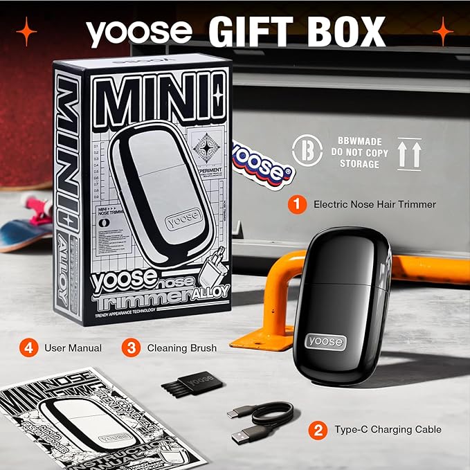 yoose Alloy Nose Hair Trimmer, Portable Nose Hair Trimmer for Men Women, Rechargeable, Washable Nose Trimmer, Detachable Head, Easy to Clean, Travel Size, Dual Edged Blades, Painless Trimming, Black