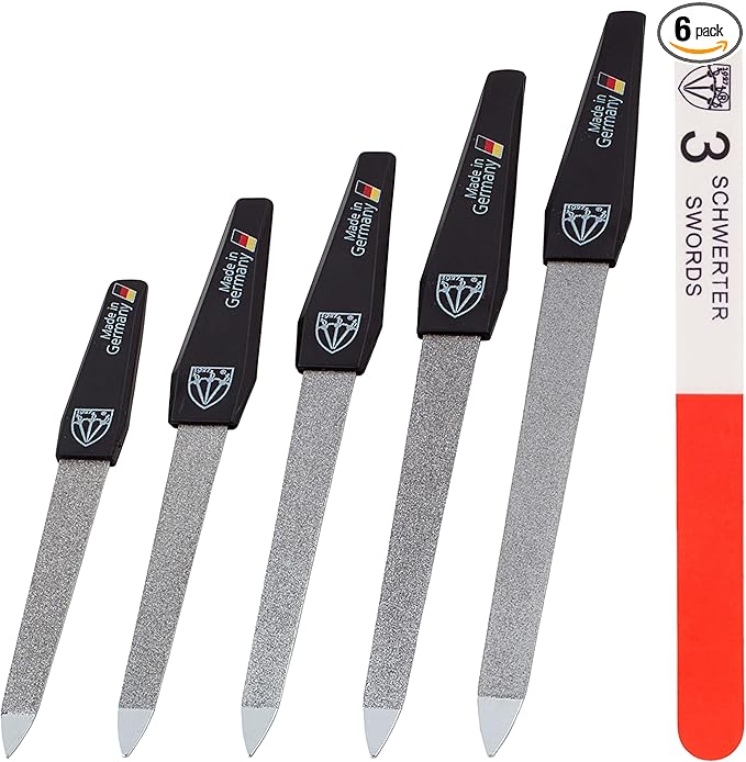 3 Swords Germany - Brand Quality Sapphire Metal Nail File Set (5 pcs.) with 3-Way Nail Buffer (1 pc.), Manicure Pedicure Finger & Toe Nail Care - Made in Solingen Germany (671)